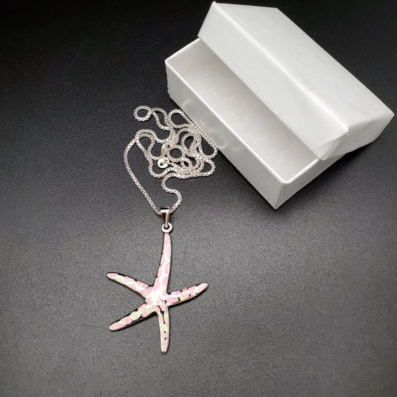 QQ-096 | Big Pink Opal Inlay Starfish Necklace Pendant