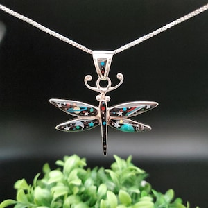 QQ-220 | Unique Inlay Galaxy Dragonfly Necklace Pendant Option With Silver Chain | Sterling Silver Multicolor Galaxy Dragonfly Pendant