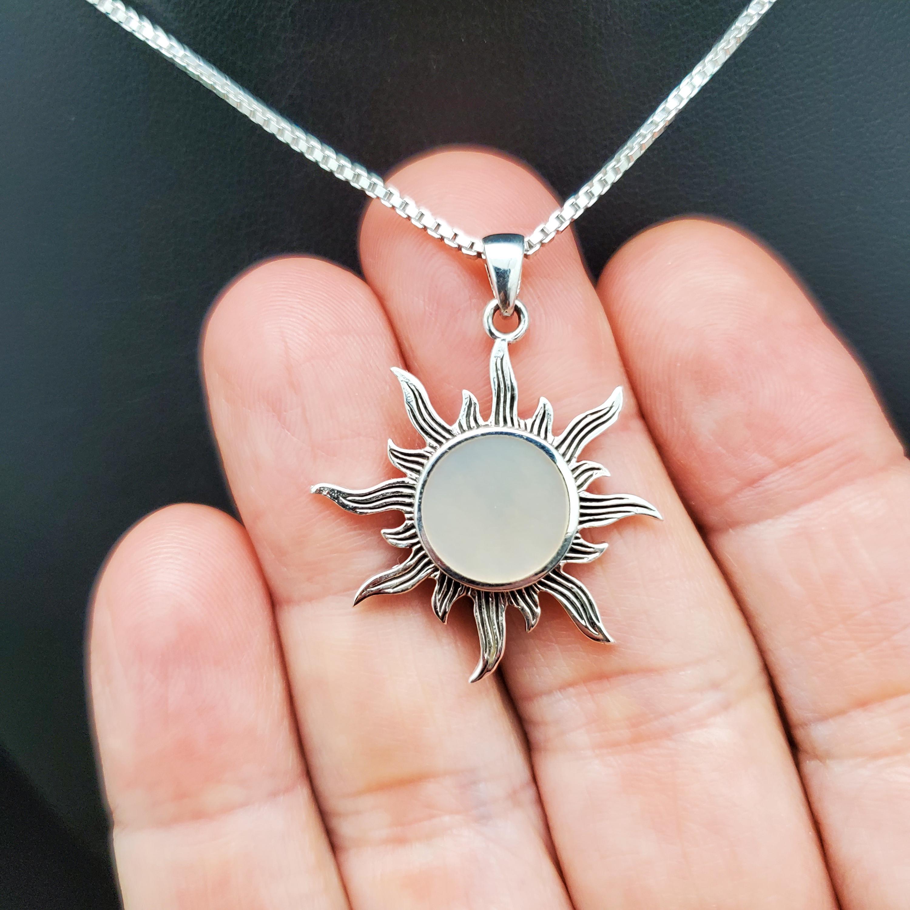 ATS-AYU025 | White Mother of Pearl Inlay Sun Necklace Pendant