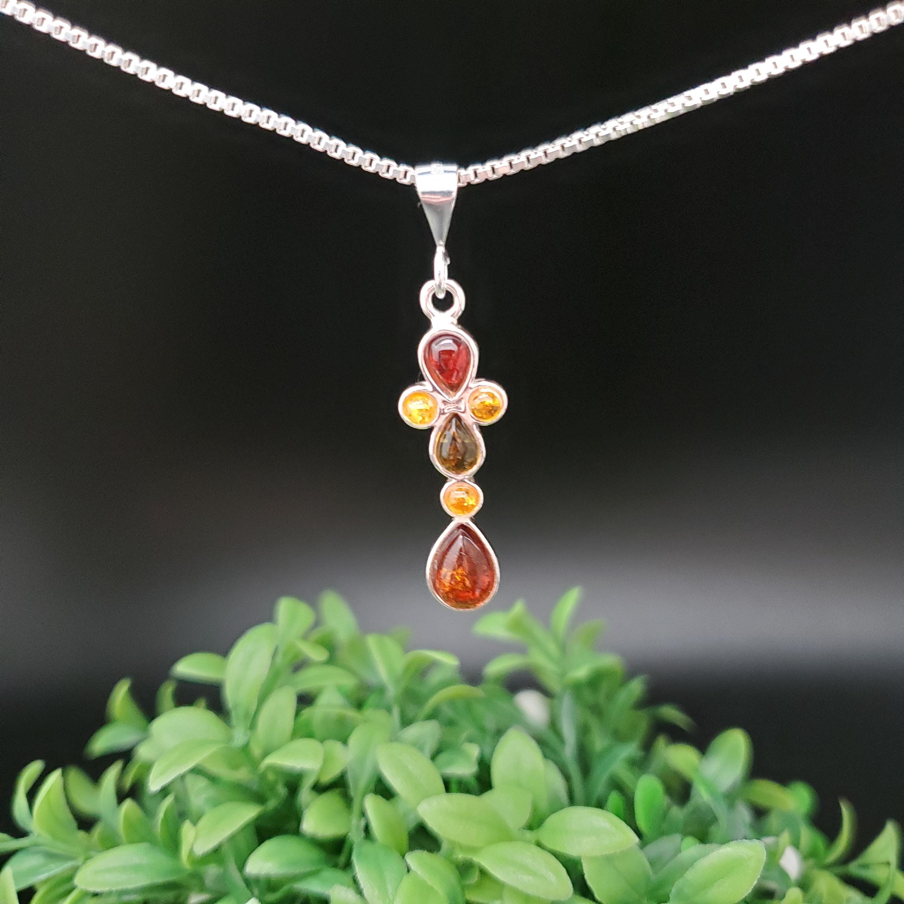 Pendentif En Argent Sterling 925 Et Ambre Baltique - Design Unique, Neuf Avec étiquettes