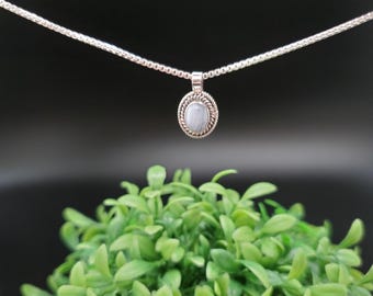 QQ-611 | Small Blue Lace Agate Necklace Pendant With Option of Silver Chain Necklace | Sterling Silver Blue Lace Agate Pendant Necklace