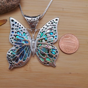 ATS-AYU302 | Inlaid Abalone Shell Inlay Butterfly Necklace Pendant Option With Silver Chain | Sterling Silver Paua Shell Butterfly Pendant
