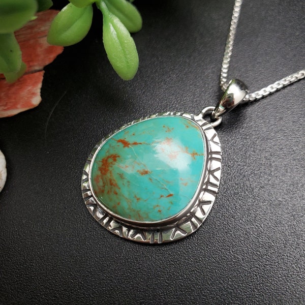 ATS#PD180 | Lovely Number 8 Turquoise Necklace Pendant, Southwestern Sterling Silver Turquoise Pendant, Gold Matrix Turquoise Jewelry, 925