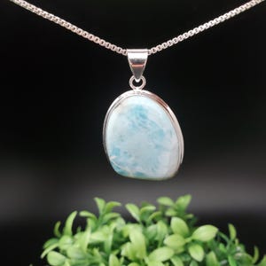 QQ-580 | Dainty Blue Larimar Necklace Pendant | Sterling Silver Larimar Pendant Necklace | Gemstone Pendant | 925 Silver Larimar Jewelry