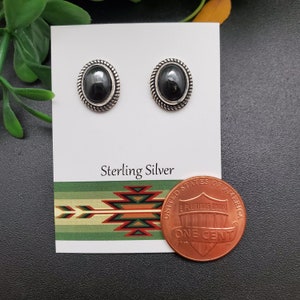 ATS-PST053 | 9x11mm Oval Hematite Post Earrings | Sterling Silver Hematite Studs |  Healing Hematite Posts | Dainty Hematite Jewelry
