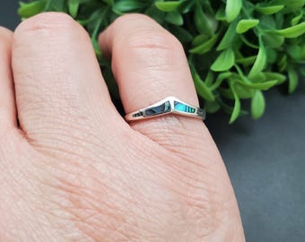 GG-096 | Dainty Inlay Abalone Shell Ring | Sterling Silver Abalone Ring | Small Simple Ring | Everyday Ring | Ring For Her | Shell Ring