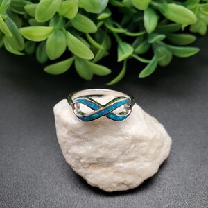 GG-126 | Dainty Blue Opal Infinity Ring | Sterling Silver Fire Opal Ring | Small Simple Blue Opal Ring | Everyday Ring | Infinity Opal Ring