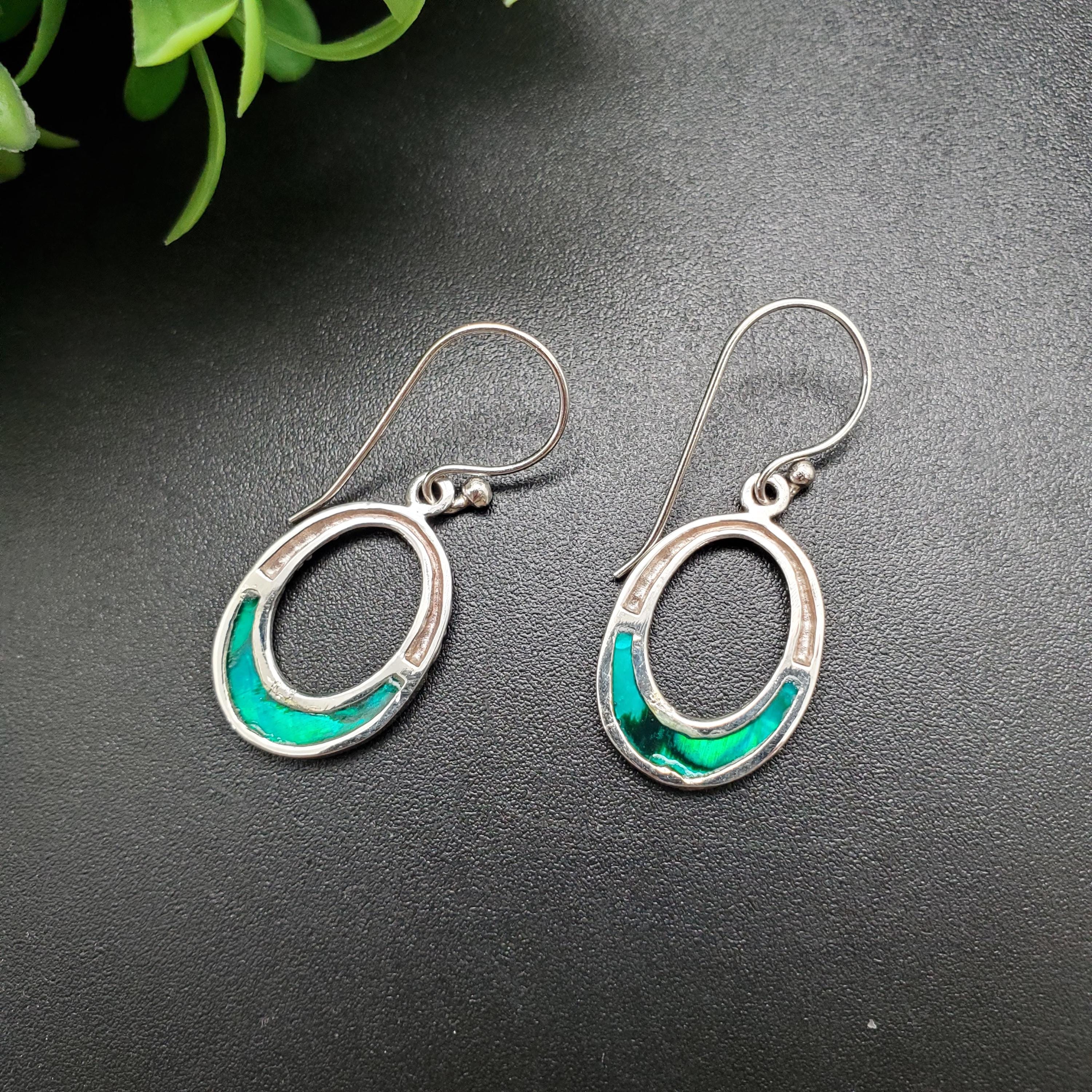 Arcobaleno Boho Prezzo Orecchini Pendenti Boho In Argento 925 E Conchiglia Abalone - Design Mezza Luna, Iridescente Pendenti Conchiglia Iridescente