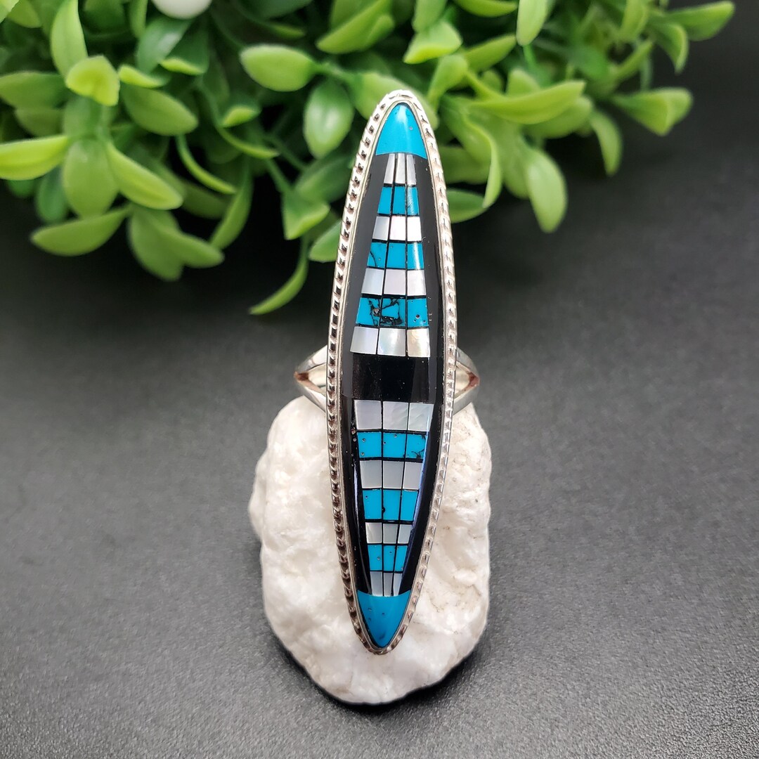 GG-025 | Silver Inlay Ring | Pattern Inlay Southwest Ring | Sterling ...