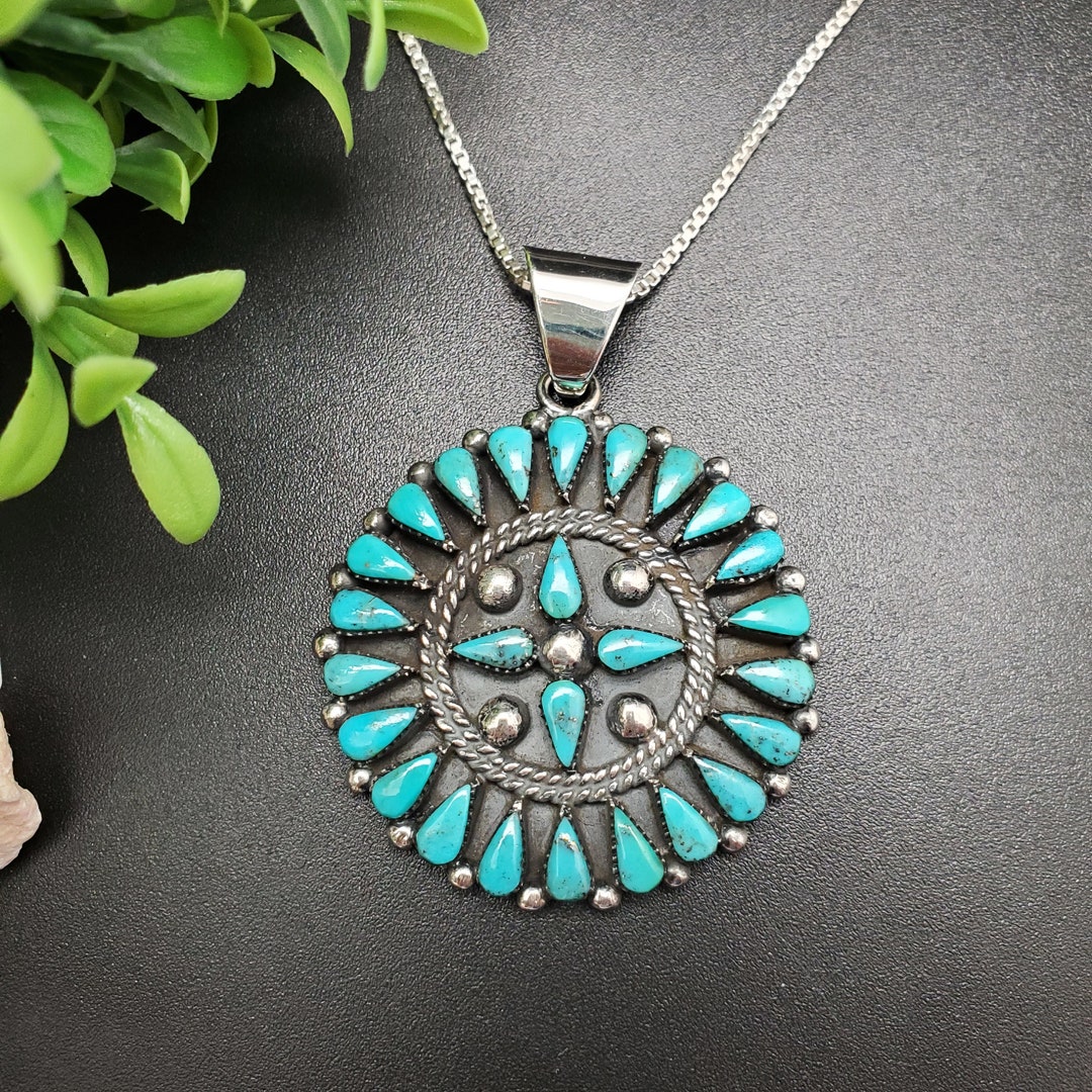 ATS#CLS01 | Clustered Turquoise Necklace Pendant Option of Silver Chain ...
