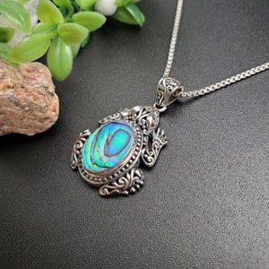 FFD #425 | Big Abalone Shell Inlay Frog Necklace Pendant Option With Silver Chain | Sterling Silver Paua Shell Frog Pendant | Frog Pendant