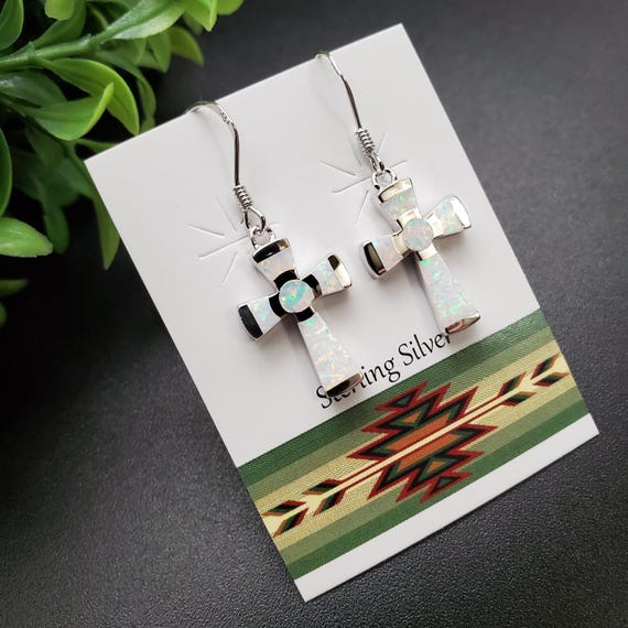Orecchini A Croce In Argento 925 Con Opale Bianco - Gioiello Religioso Elegante Per Donne E Ragazze, Ideale Come Regalo - 2