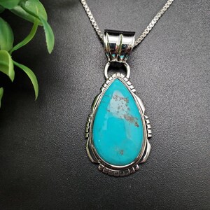 FFD #972 | Natural Kingman Turquoise Necklace Pendant With Option of Silver Chain | Handmade Sterling Silver Turquoise Pendant Necklace