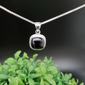 Onyx Square Pendant, Sterling Silver, Black Onyx Gemstone Onyx Square Pendant, Sterling Silver, Black Onyx Gemstone