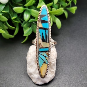GG-030 | Silver Inlay Ring | Pattern Inlay Southwest Ring | Sterling Silver Inlay Ring | Lady Ring | Multicolor Inlay Ring | Ring For Her