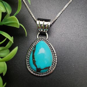 FFD #730 | Natural Kingman Turquoise Necklace Pendant With Option of Silver Chain | Handmade Sterling Silver Turquoise Pendant Necklace