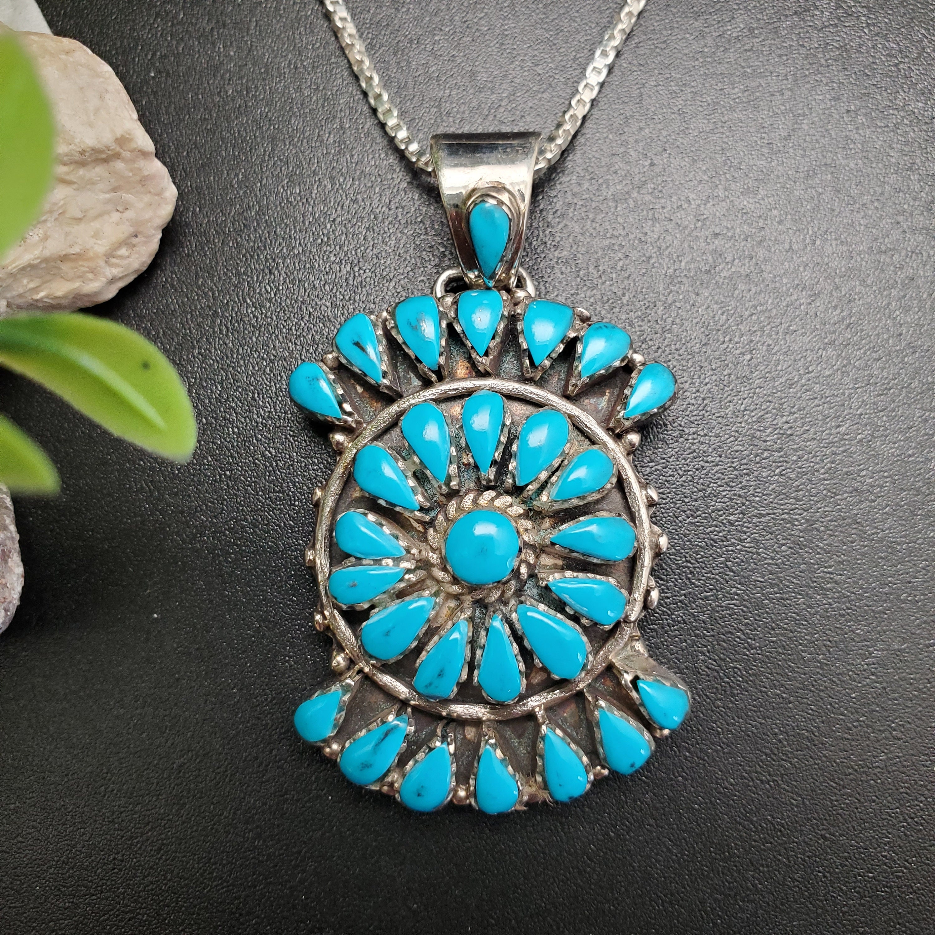ATS#CLS02 | Clustered Turquoise Necklace Pendant Option of Silver