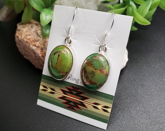 FFD #495 | Big Copper Green Turquoise Dangle Earrings | Sterling Silver Turquoise Earrings | Southwestern Turquoise Earrings | Gift For Her