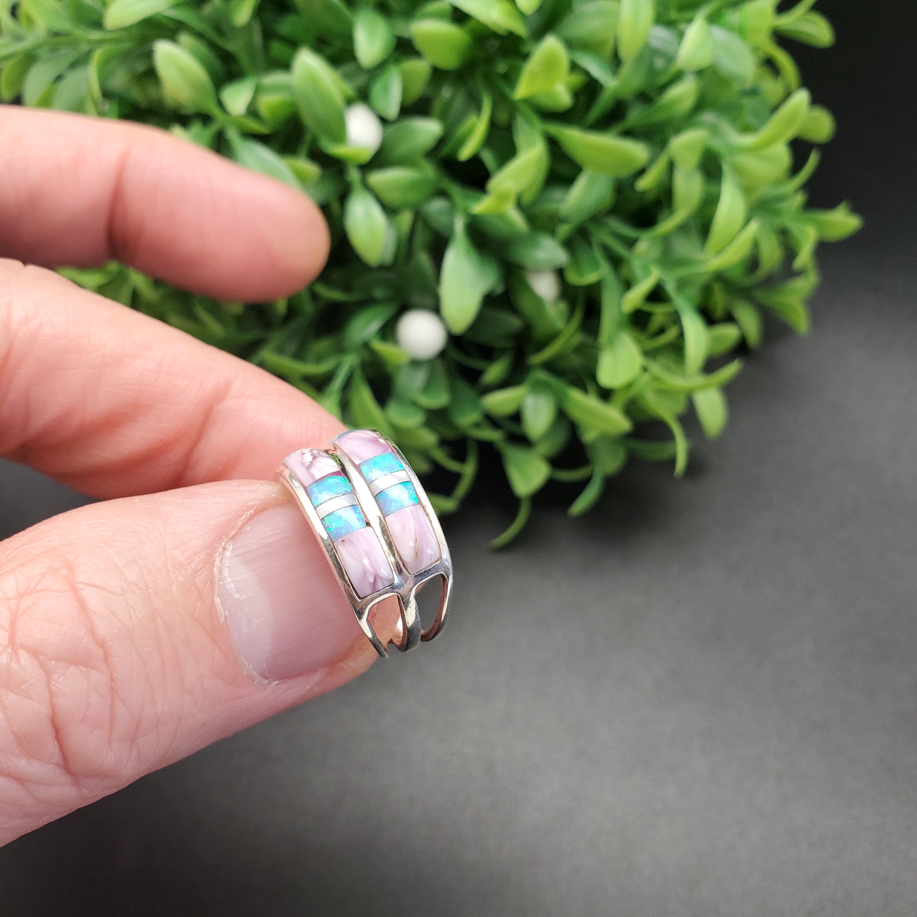 GG-020 | Silver Inlay Opal Ring | Micro Inlay Southwest Ring | Sterling ...