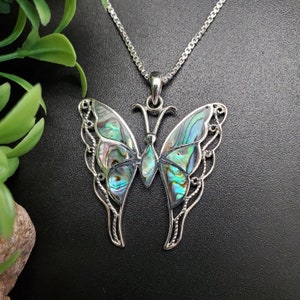 FFD #789 | Abalone Shell Butterfly Necklace Pendant | Sterling Silver Butterfly Pendant | Abalone Inlay Butterfly | Butterfly Jewelry
