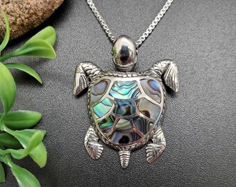 ATS-AYU254 | Inlay Abalone Shell Sea Turtle Halskette Anhänger Option mit Silber Kette | Sterling Silber Inlay Paua Shell Sea Schildkröte Anhänger