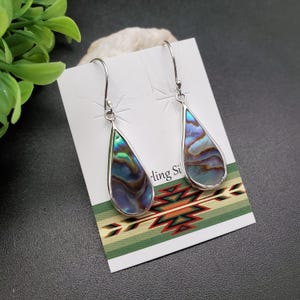 FFD #026 | Abalone Shell Inlay Dangle Earrings | Sterling Silver Abalone Shell Earrings | Teardrop Paua Shell Earrings | Simple Earrings