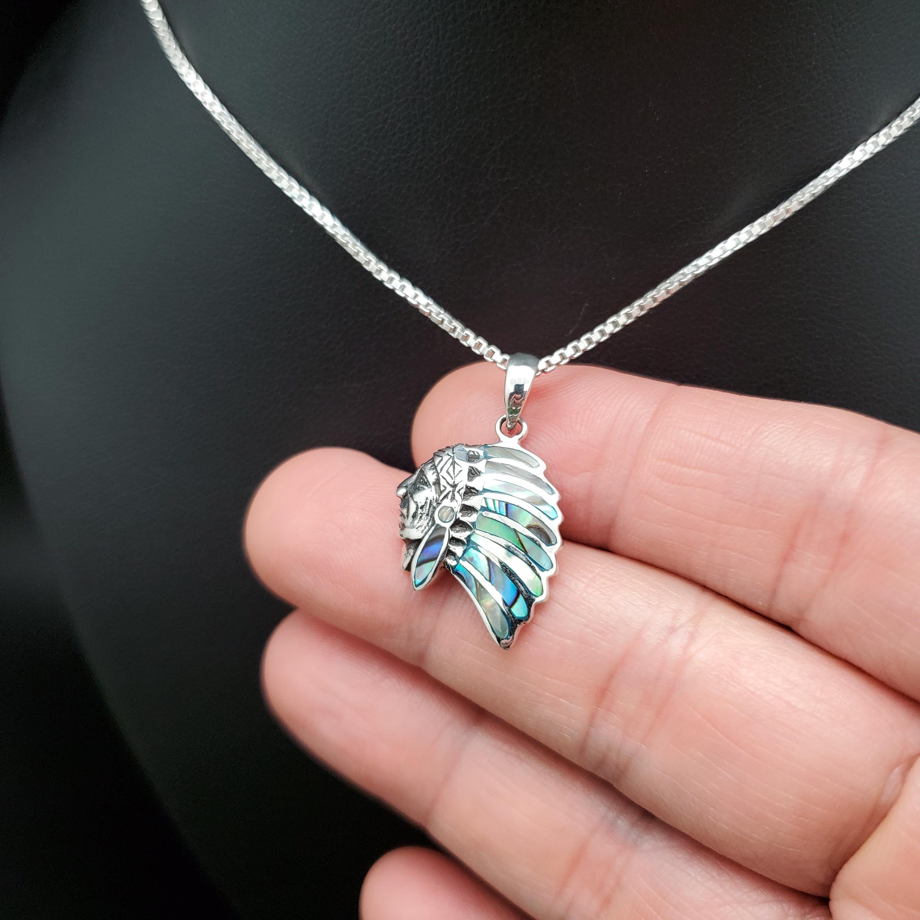 QQ-329 | Abalone Shell Indian Head Chief Necklace Pendant Option