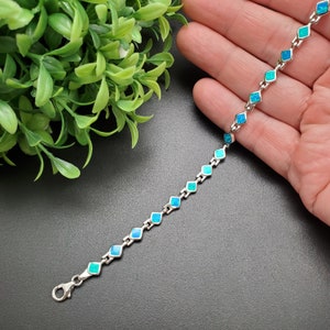 FFD #990 | Blue Opal Bracelet | Sterling Silver Opal Inlay Link Bracelet | Fire Opal Silver Bracelet | Opal Link Bracelet | Gifts For Her