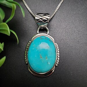 FFD #797 | Natural Kingman Turquoise Necklace Pendant With Option of Silver Chain | Handmade Sterling Silver Turquoise Pendant Necklace