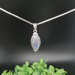 QQ-924 | Dainty Rainbow Moonstone Pendant Necklace Option Silver Chain | Sterling Silver Moonstone Pendant | Lovely Moonstone Necklace