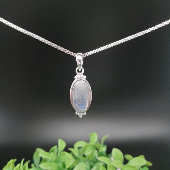 QQ-924 | Dainty Rainbow Moonstone Pendant Necklace Option Silver Chain | Sterling Silver Moonstone Pendant | Lovely Moonstone Necklace