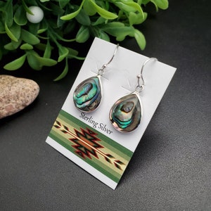 FFD #742 | Abalone Shell Inlay Teardrop Earrings | Sterling Silver Abalone Shell Inlay Earrings | Paua Shell Earrings | Abalone Drop Earring