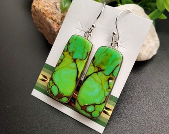 FFD #492 | Big Copper Green Turquoise Dangle Earrings | Sterling Silver Turquoise Earrings | Southwestern Turquoise Earrings | Gift For Her