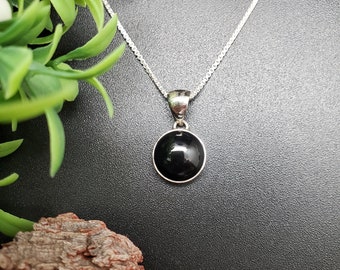 ATS#PD027 | 10mm Dainty Black Onyx Necklace Pendant With Option of Silver Chain Necklace | Sterling Silver Small Black Onyx Pendant Necklace