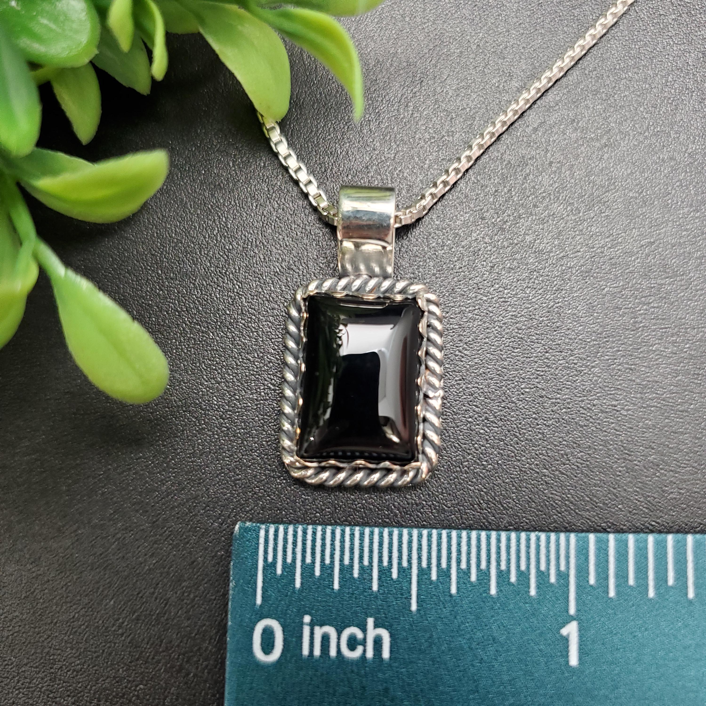 QQ-865 | Southwestern Black Onyx Rectangle Necklace Pendant