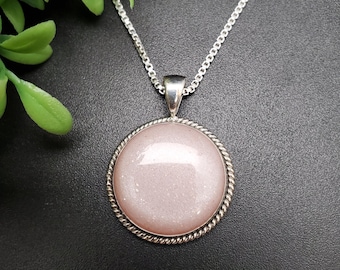 QQ-874 | Healing Peach Moonstone Necklace Pendant | Sterling Silver Moonstone Pendant Necklace | Silver Peach Moonstone Southwestern Pendant