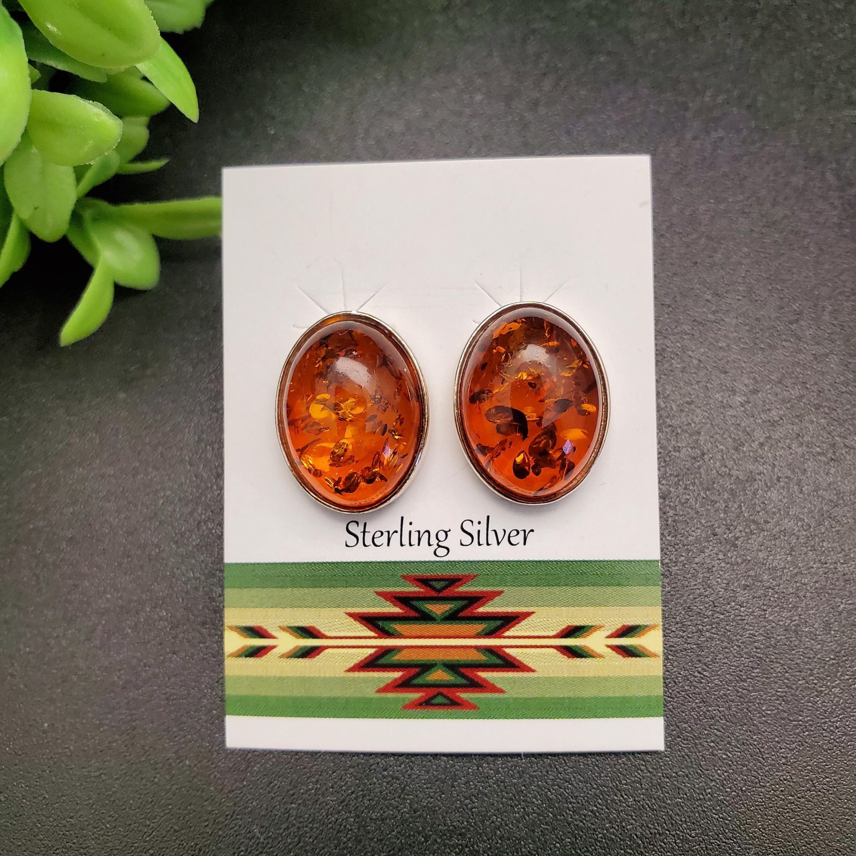 QQ-822 | Big Oval Yellow Amber Posts | Sterling Silver Yellow