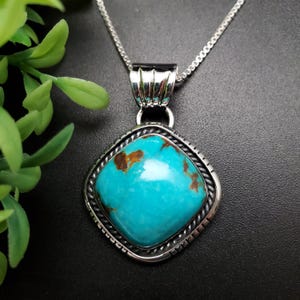 FFD #1000 | Natural Kingman Turquoise Necklace Pendant With Option of Silver Chain | Handmade Sterling Silver Turquoise Pendant Necklace