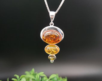 QQ-070 | 天然バルト海産琥珀ネックレスペンダント（シルバーチェーン