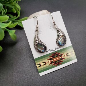 FFD #047 | Abalone Shell Inlay Teardrop Dangle Earrings | Sterling Silver Abalone Shell Earrings | Dainty Paua Shell Earrings | Gift For Her
