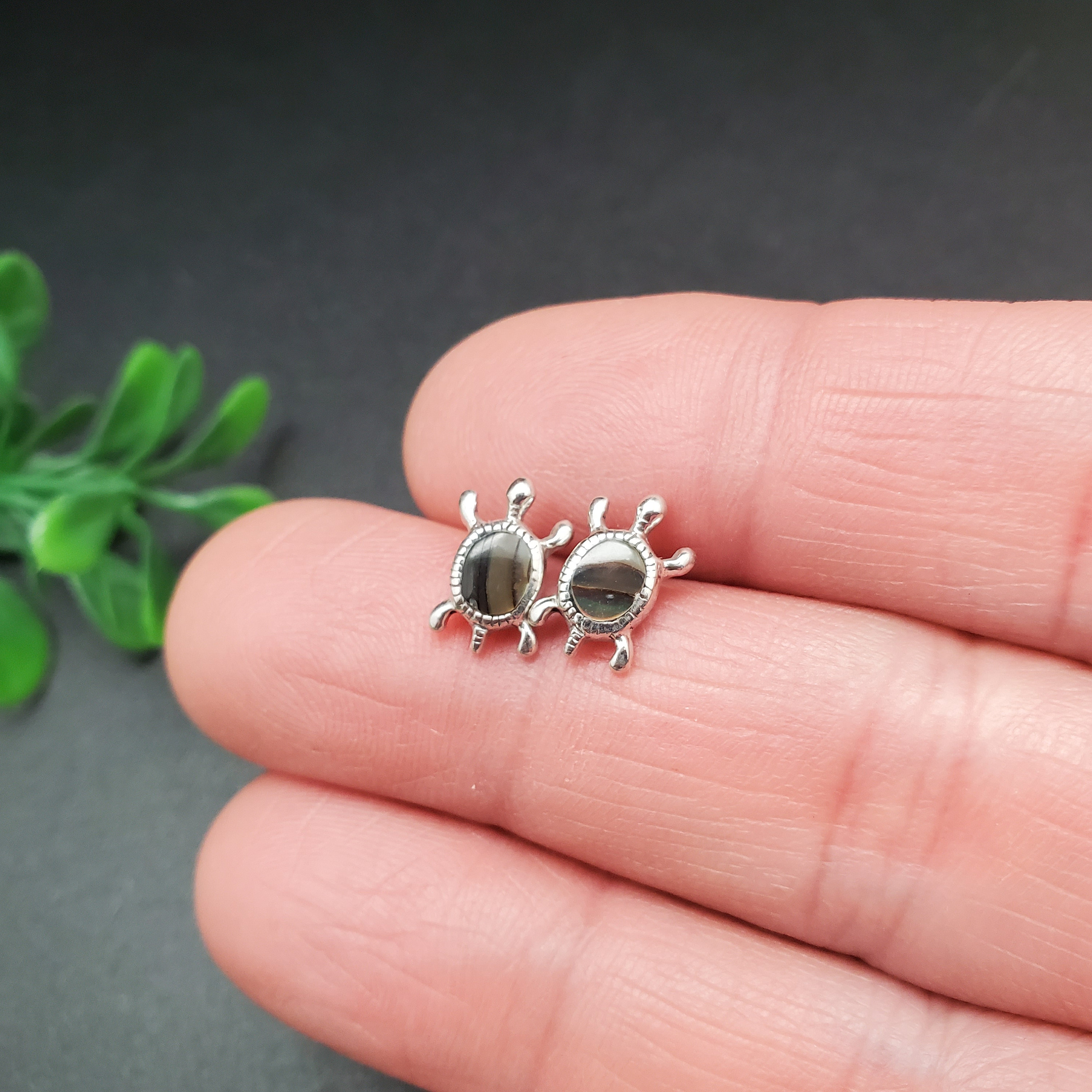 Orecchini A Forma Di Tartaruga In Argento 925 E Conchiglia Abalone - Gioiello Donna Ragazza