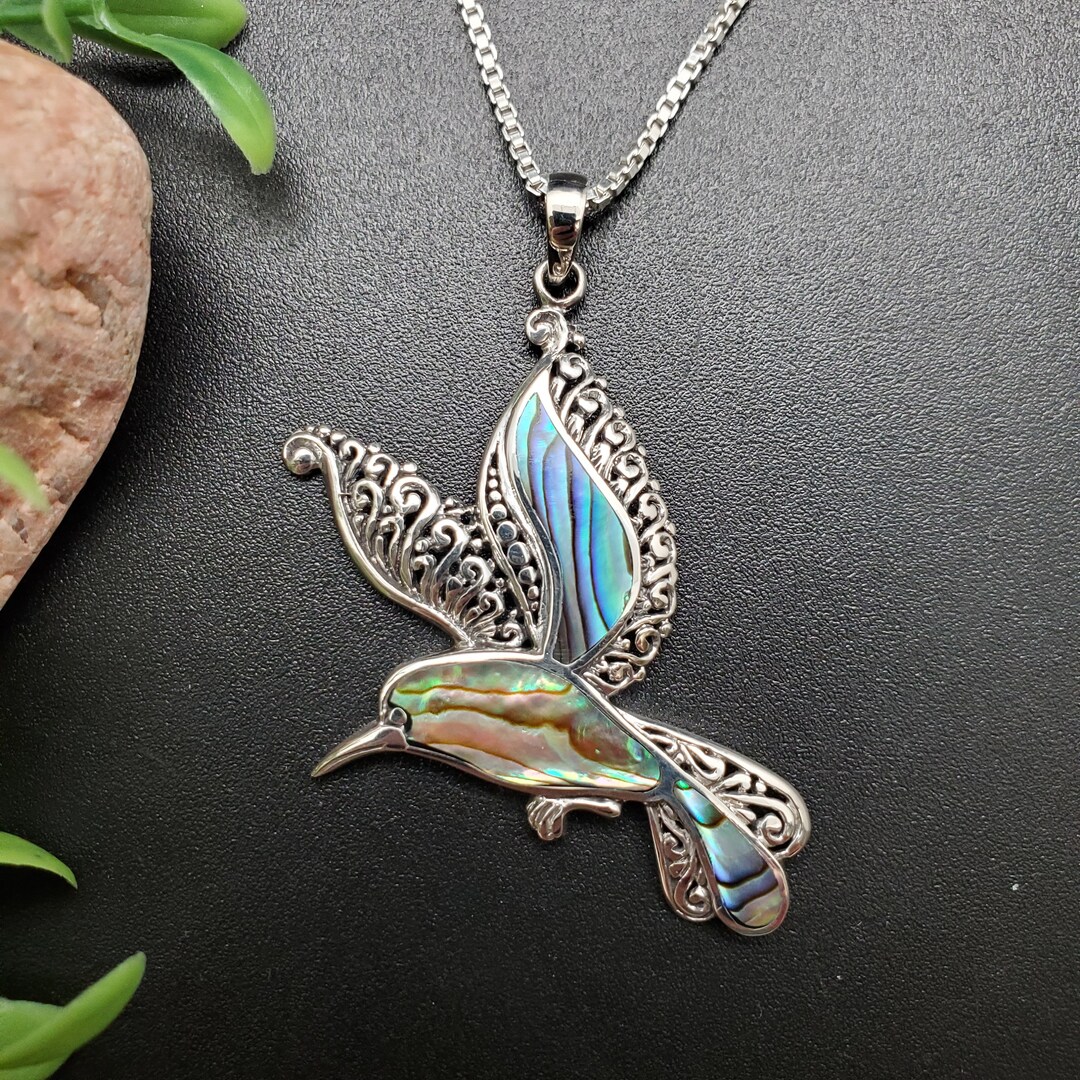 ATS-AYU329 Big Abalone Shell Inlay Hummingbird Necklace Pendant ...