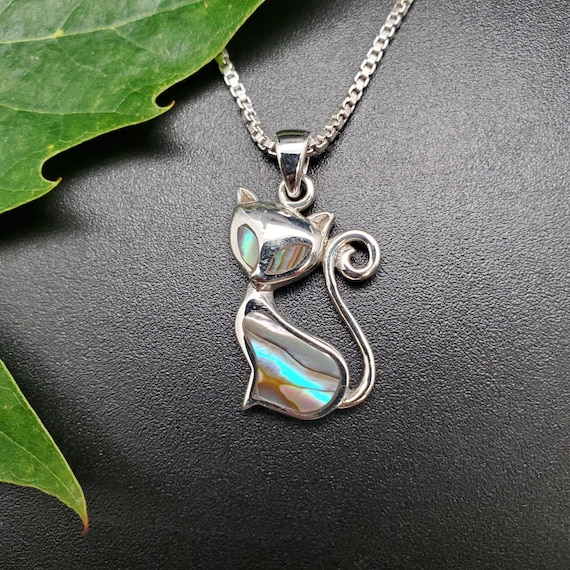 QQ-789 | White Mother of Pearl Inlay Cat Necklace Pendant Option