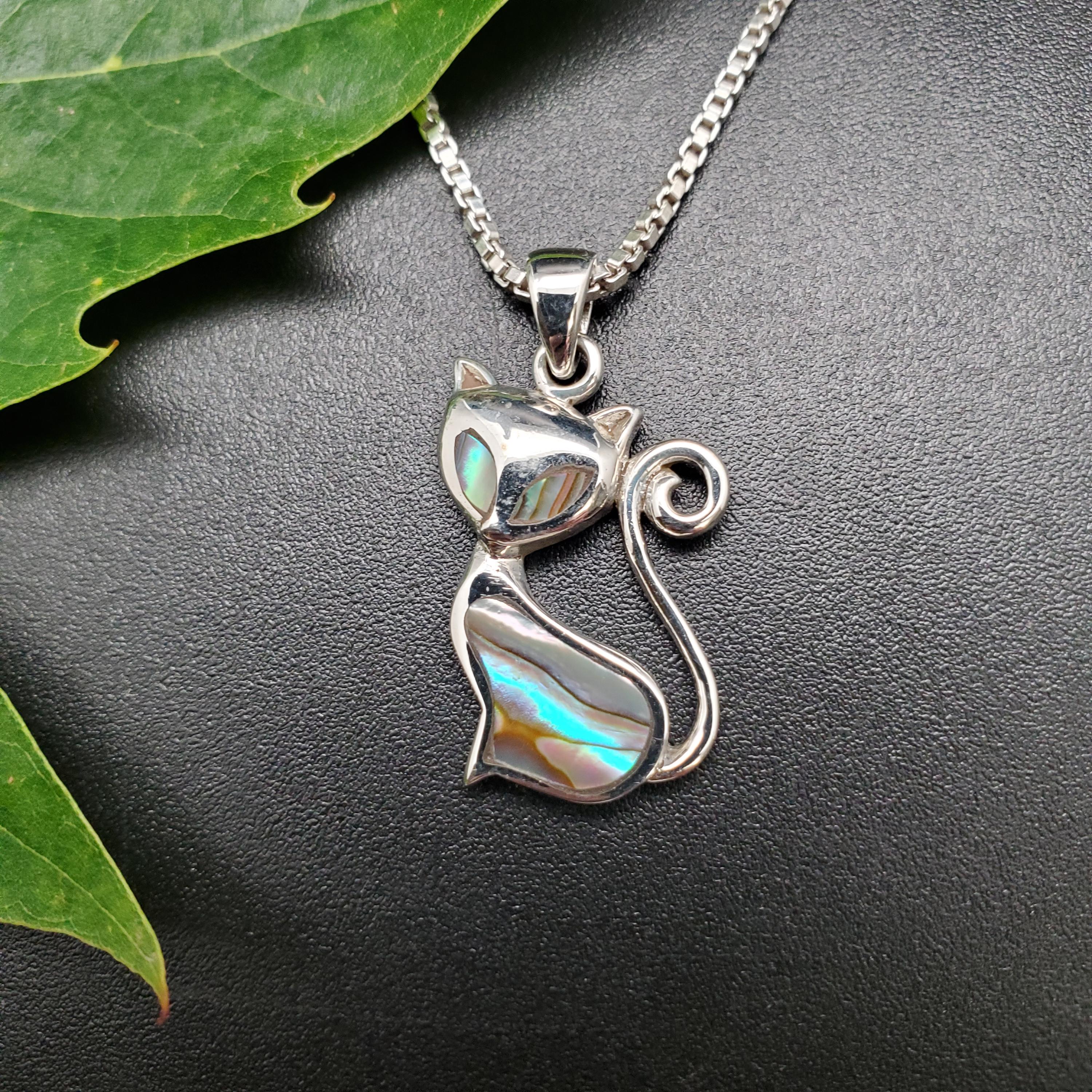 QQ-789 | White Mother of Pearl Inlay Cat Necklace Pendant Option