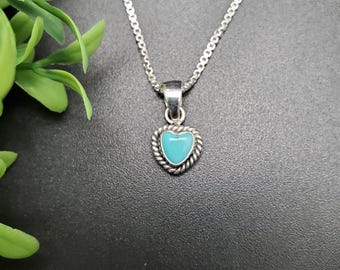 7mm Silver Turquoise Heart Necklace Sterling Silver 925, Cubic
