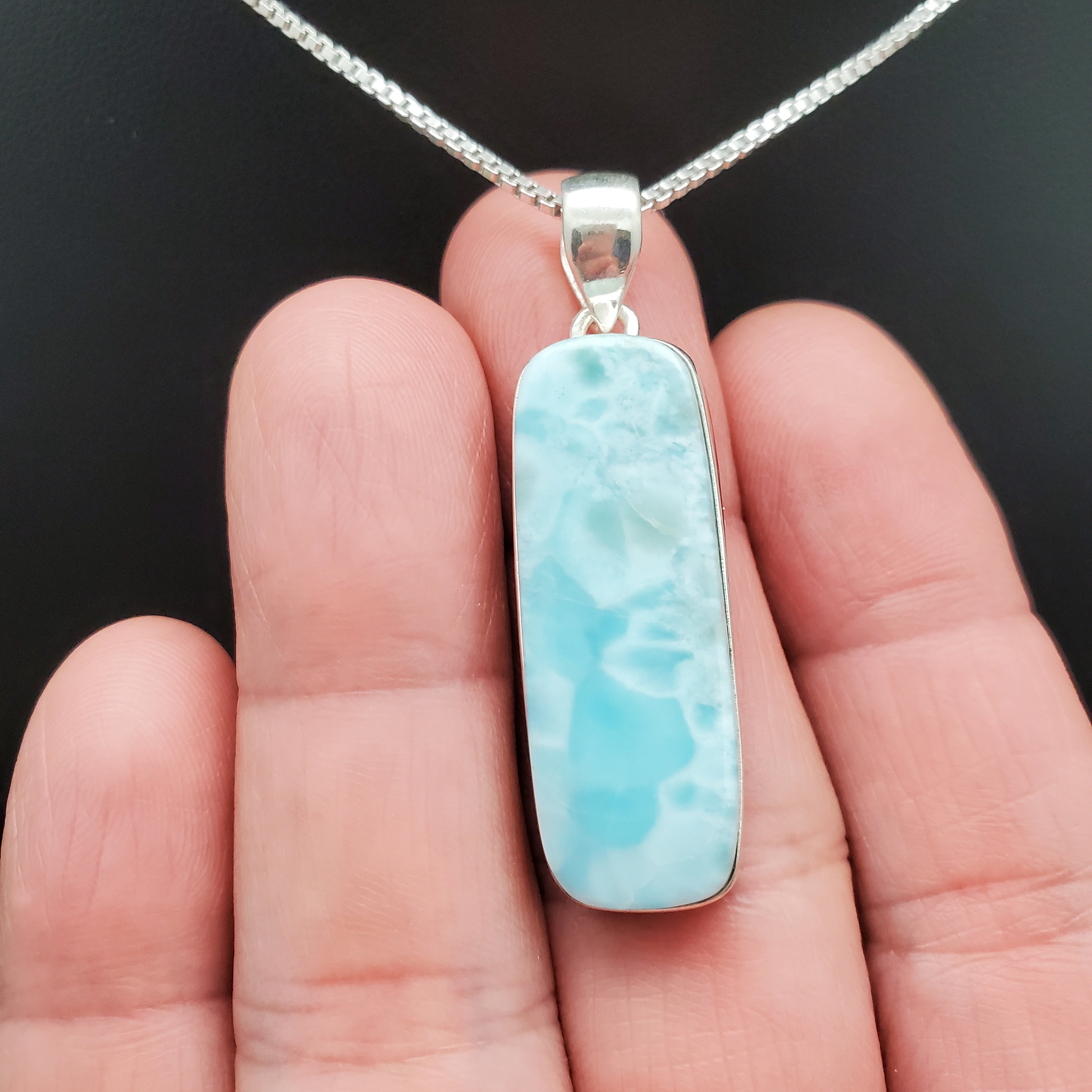 ATS#PD047 | Dainty Blue Larimar Necklace Pendant | Sterling Silver