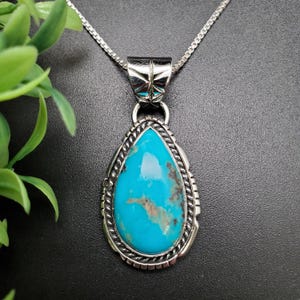 FFD #845 | Natural Kingman Turquoise Necklace Pendant With Option of Silver Chain | Handmade Sterling Silver Turquoise Pendant Necklace