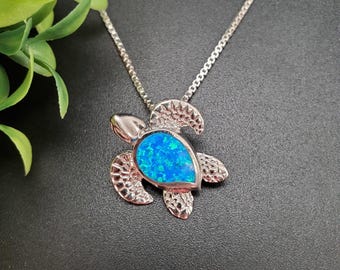 Collier Pendentif Tortue De Mer En Argent Sterling Avec Cœur Vert Opale - Cadeau Maman, Naissance Octobre