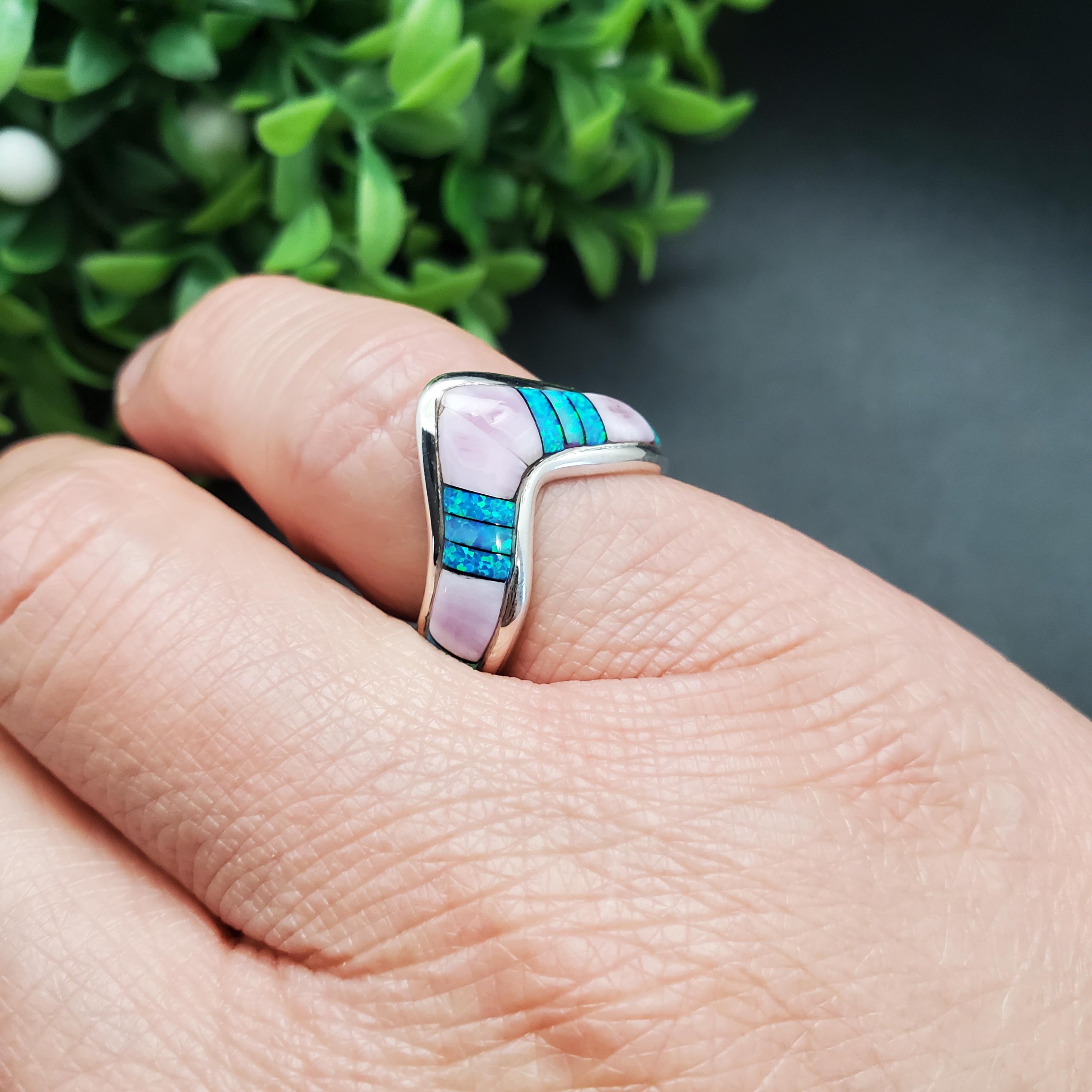 GG-019 | Silver Inlay Opal Ring | Micro Inlay Southwest Ring | Sterling ...