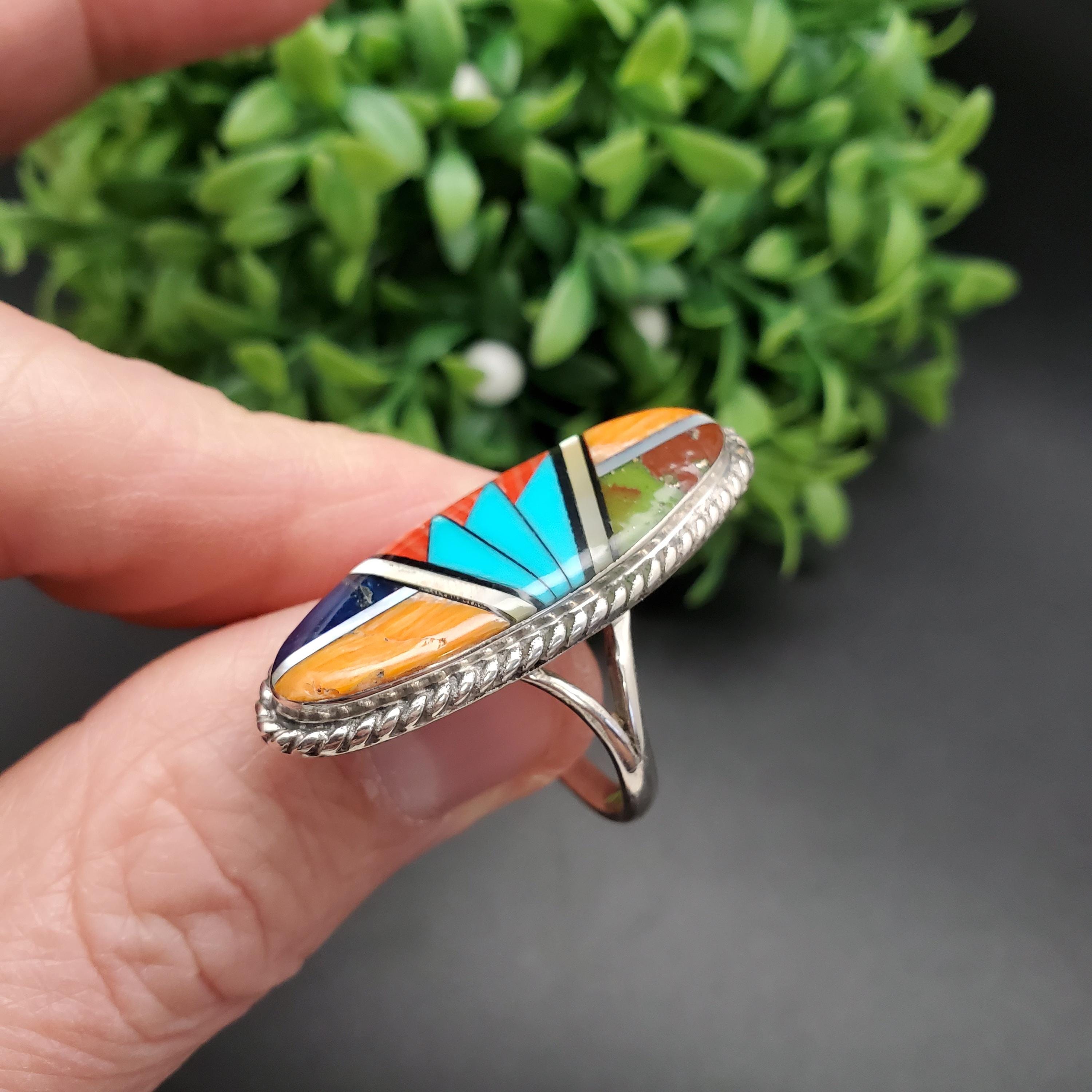 GG-068 | Silver Inlay Ring | Pattern Inlay Southwest Ring | Sterling ...